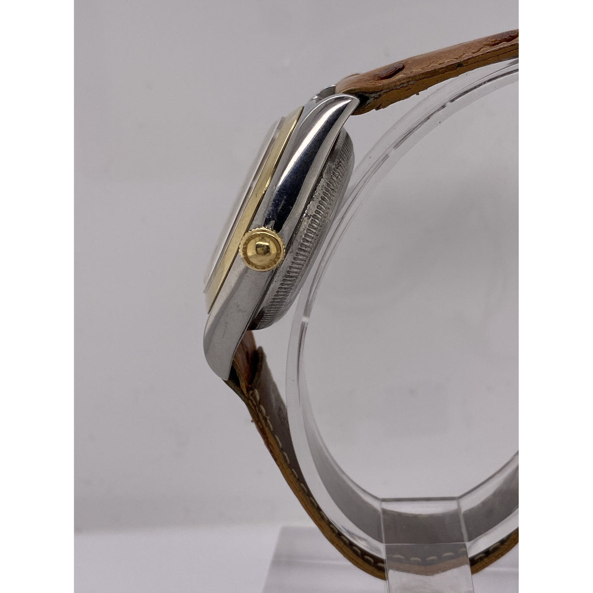 Rolex Oyster Perpetual Mid Size Chronometer Brown Leather Strap Watch 298321