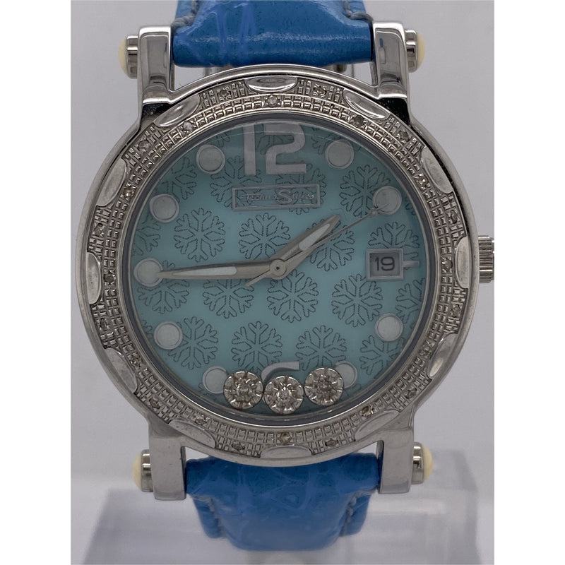 Techno Swiss Ladies Blue Snowflake Dial Blue Leather Strap Quartz Watch TSM-0669
