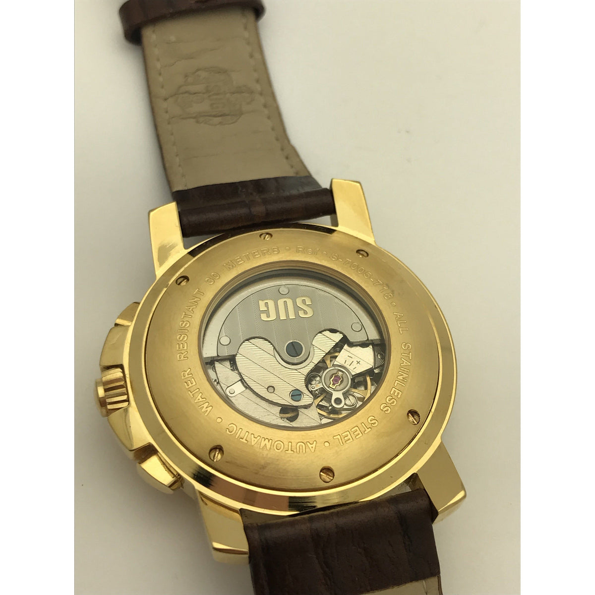 SUG Men's Silver Tone Dial Brown Leather Band Watch S-7005-718