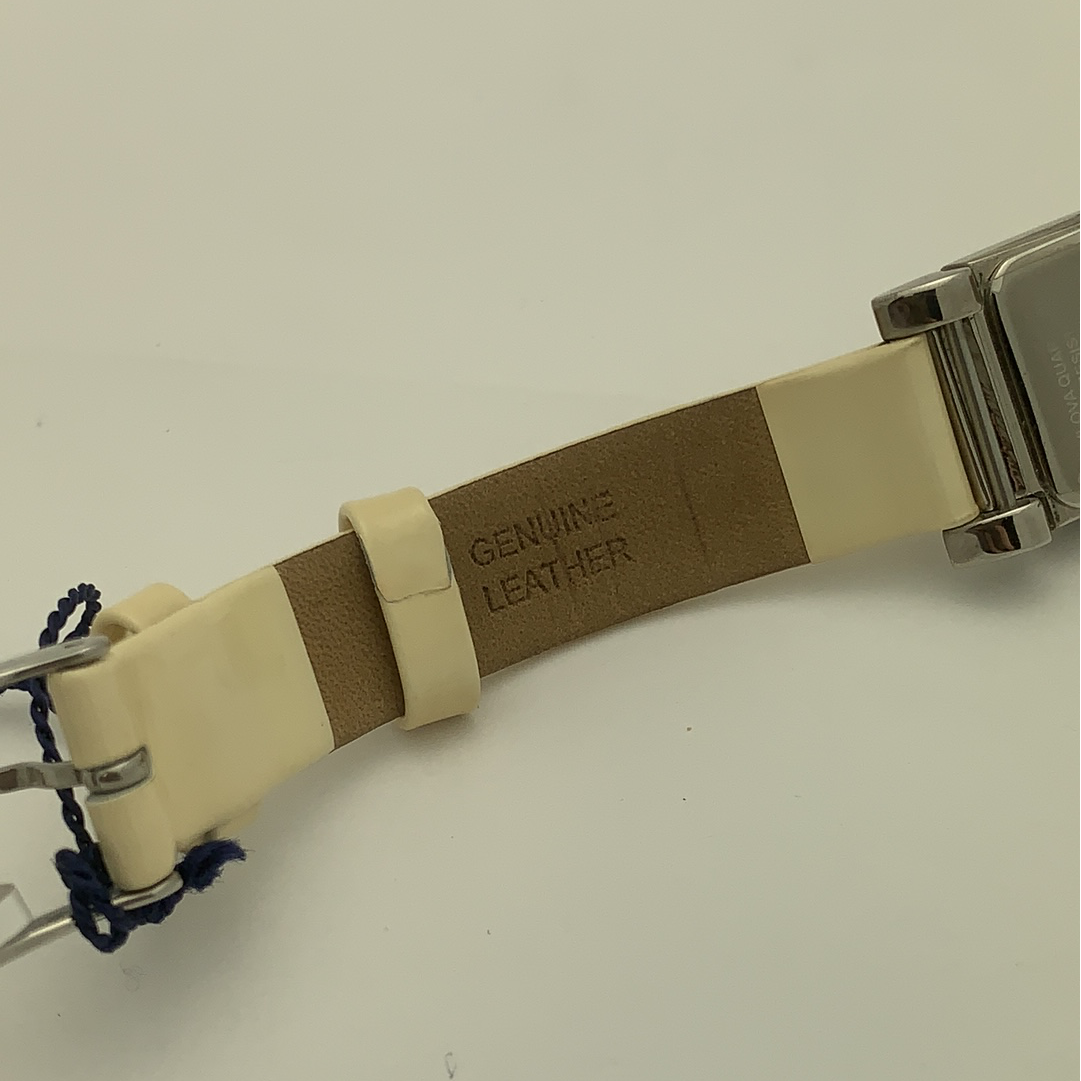 Bulova Ladies Square MOP Dial Cream Leather Strap Watch 96L47