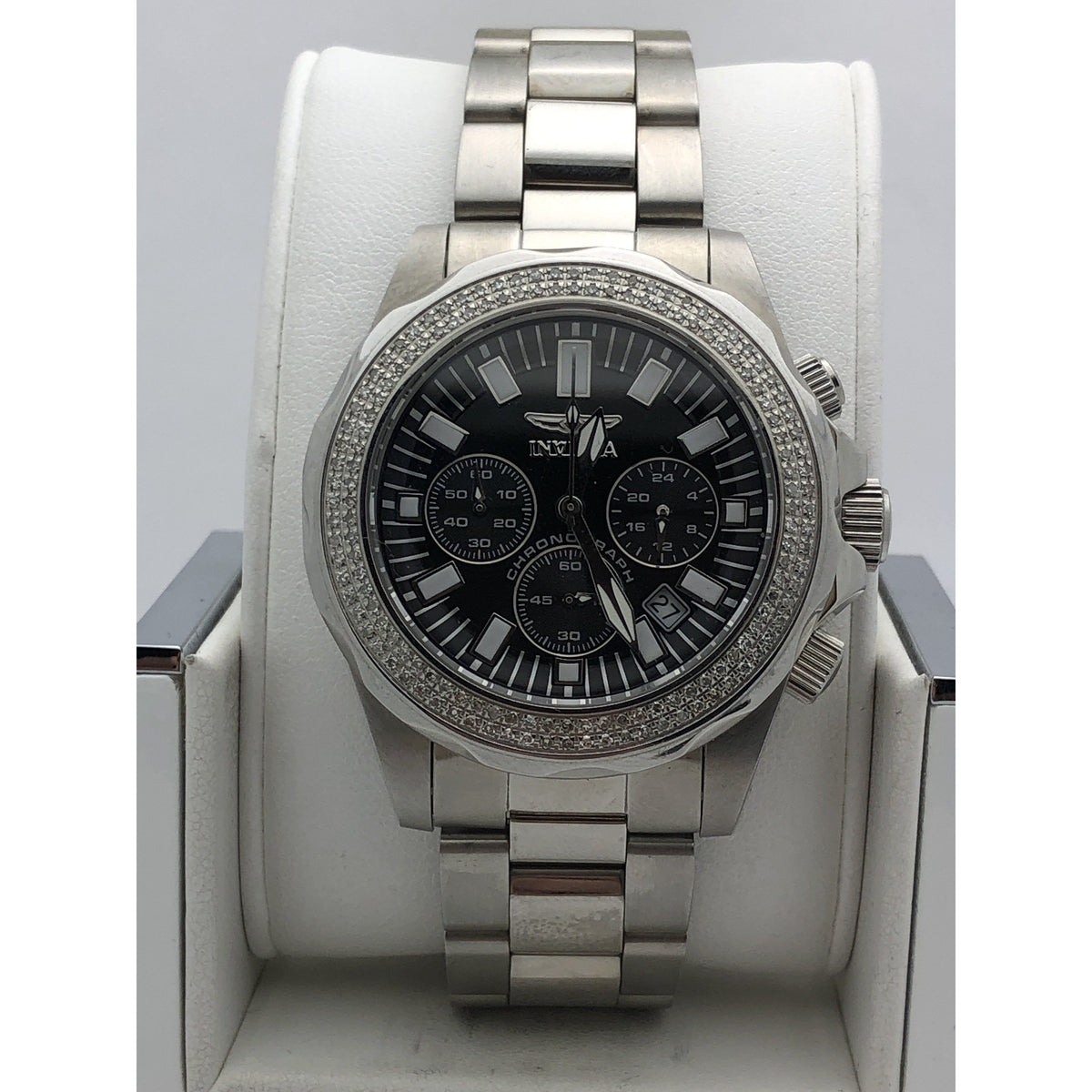 Invicta Men's Black Dial Silver Tone Stainless Steel Bracelet Watch 7050