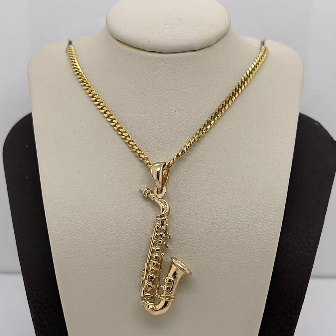 14K Yellow Gold Saxophone Charm Pendant P042