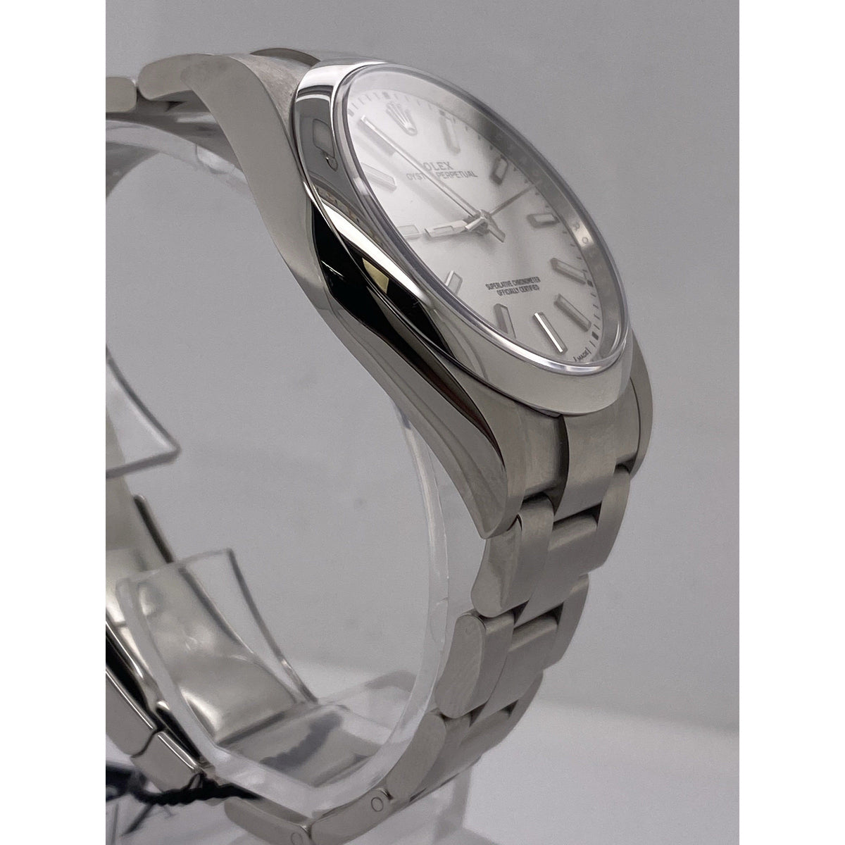 Rolex Men's Oyster Perpetual 39MM Silver Dial White Gold Bezel Oyster Bracelet Watch