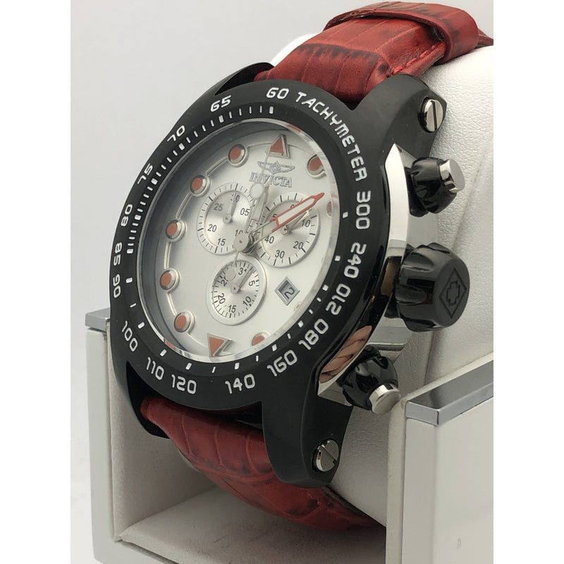 Invicta Pro Diver Men's Silver Tone Dial Red Leather Strap Watch 17808