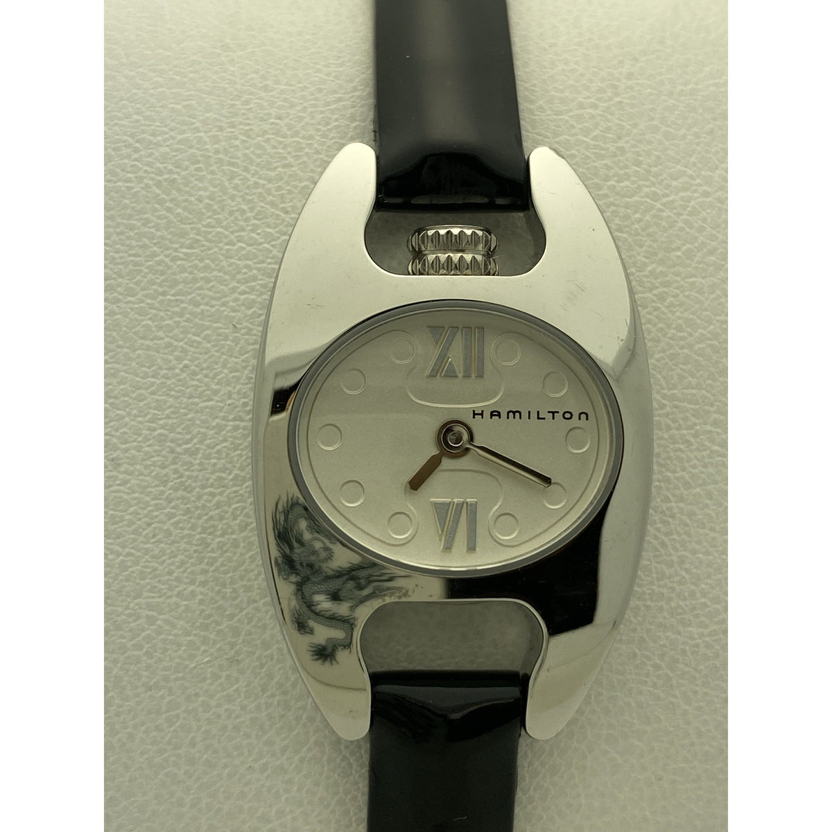 Hamilton Ladies Silver Dial Black Leather Strap Watch H21111754