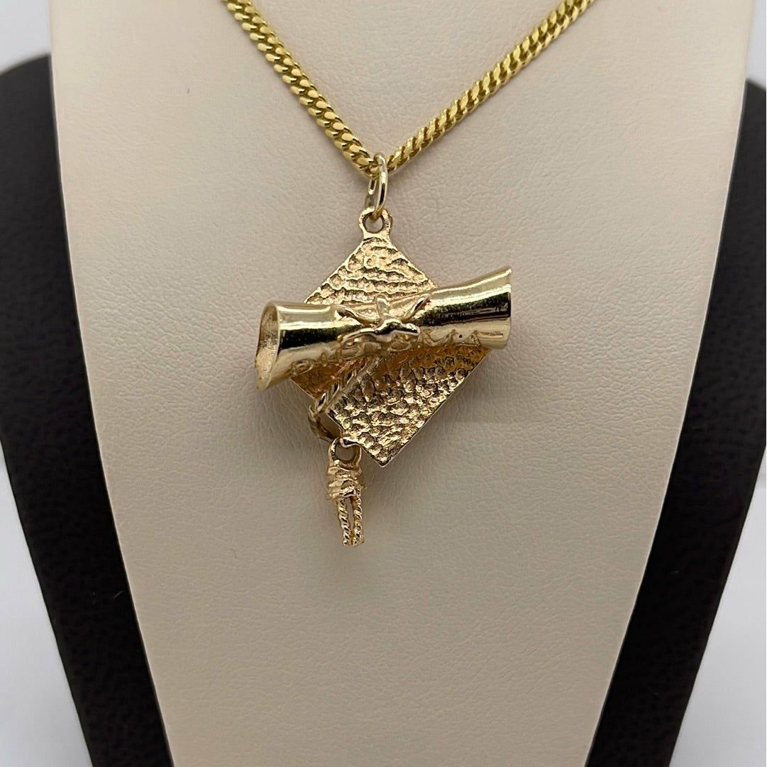 14K Yellow Gold Graduation Diploma & Cap Charm Pendant P051