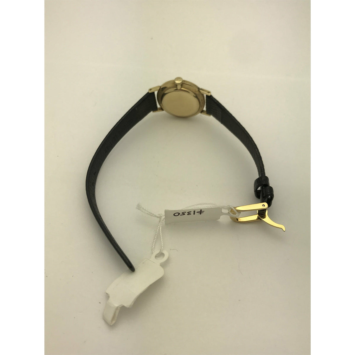 Movado Ladies 14K Yellow Gold Case Black Dial Black Leather Strap Watch