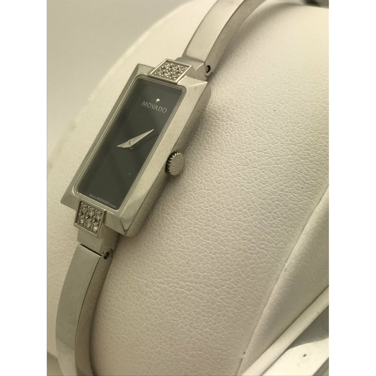 Movado Ladies Bela Diamond Black Dial Stainless Steel Bangle Watch 0606133