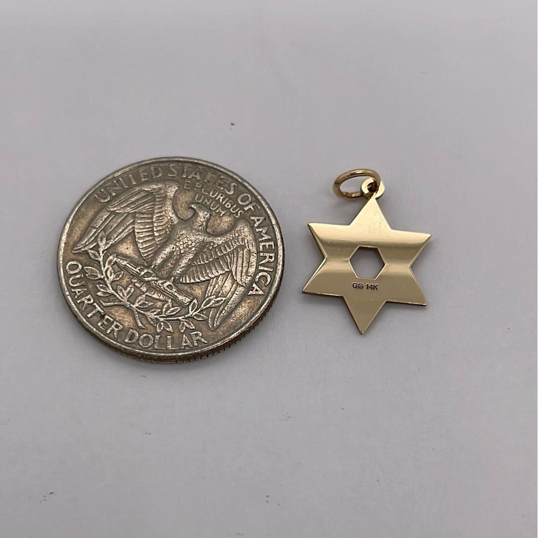 14K Yellow Gold Star of David Charm Pendant P069