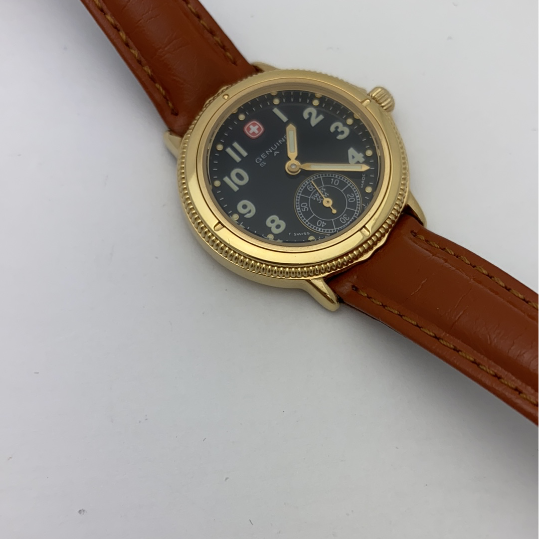 Wenger Genuine SAK Ladies Black Dial Brown Leather Strap Watch 176.0624
