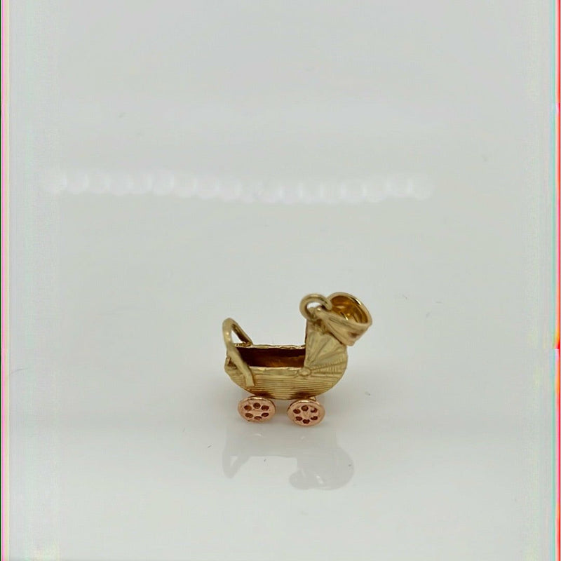 14K Two Tone Yellow/Rose Gold Baby Carriage Charm Pendant P007