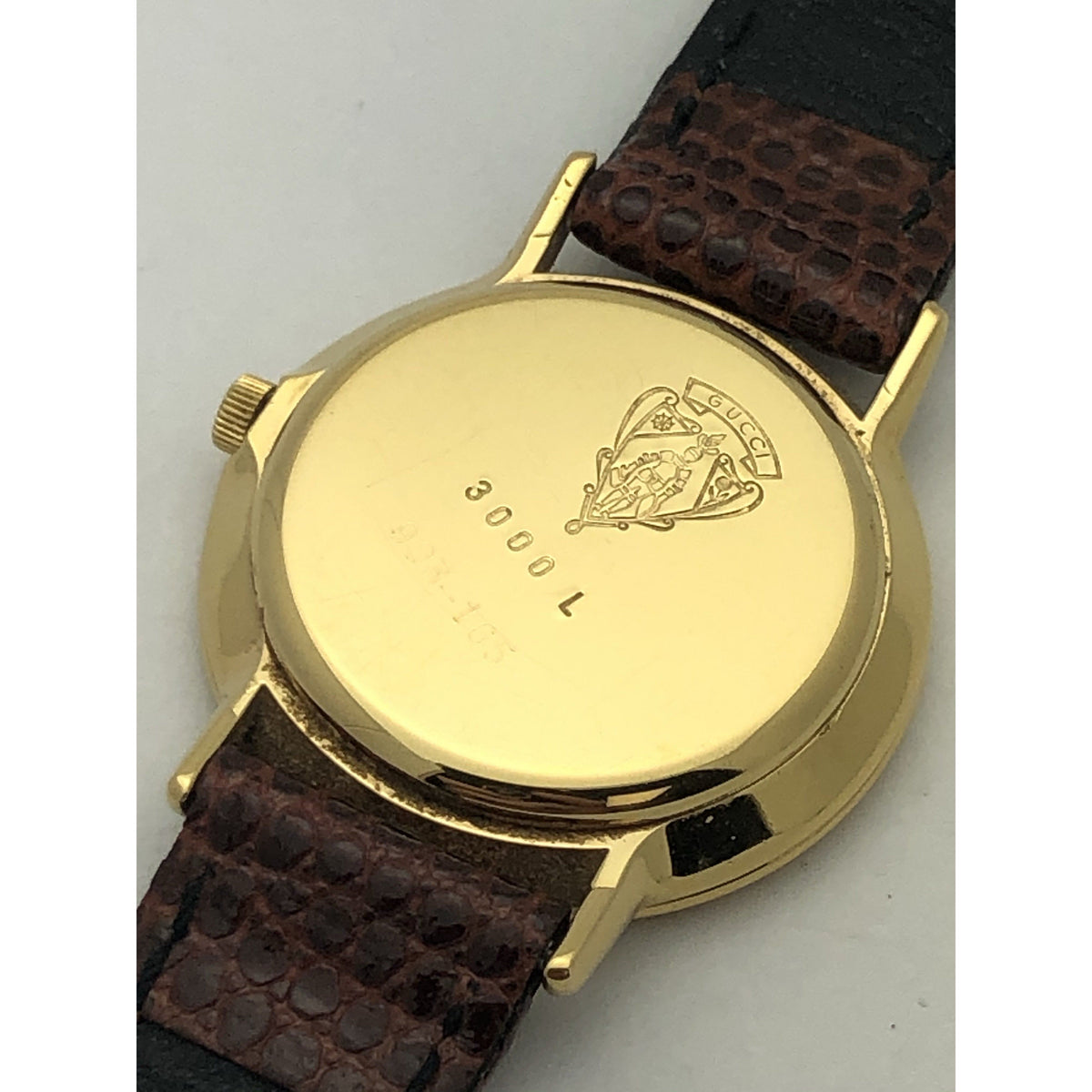 Gucci Ladies Gold Tone Dial Brown Leather Strap Watch 3000L