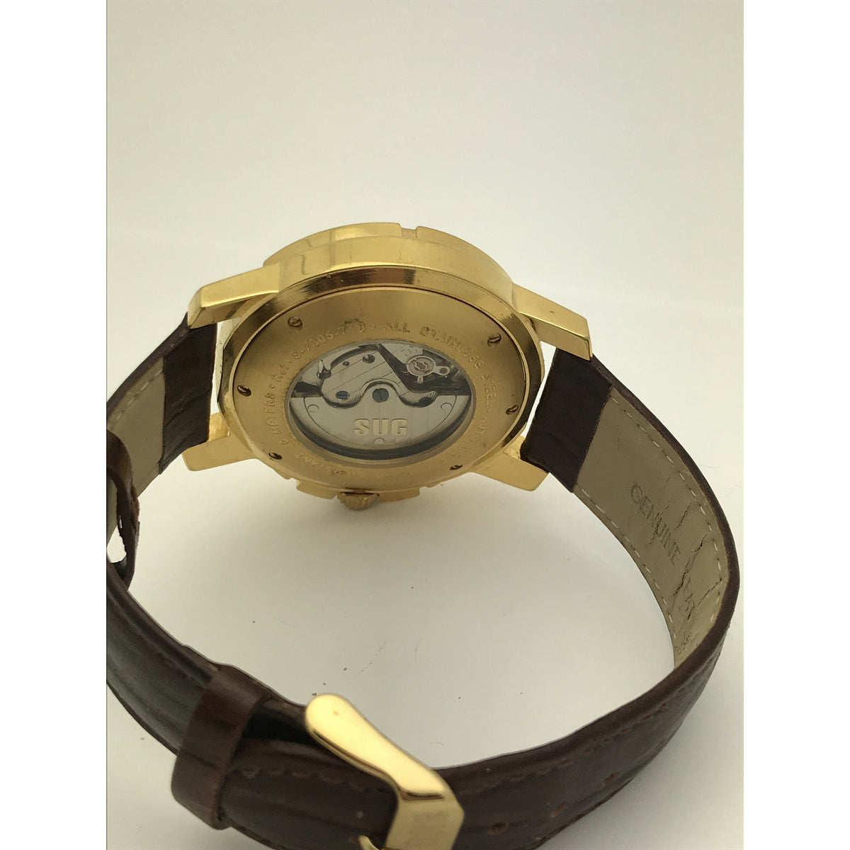 SUG Men's Silver Tone Dial Brown Leather Band Watch S-7005-718