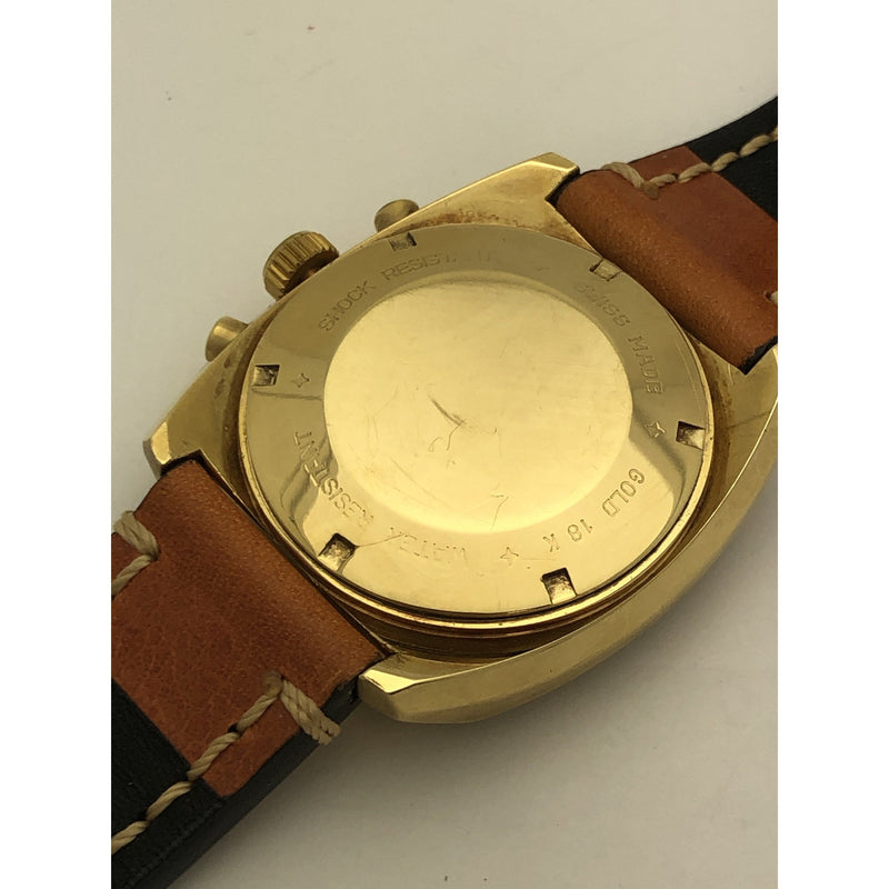 Bucherer Men's Vintage 18K Gold Chronograph Light Brown Leather Strap Watch