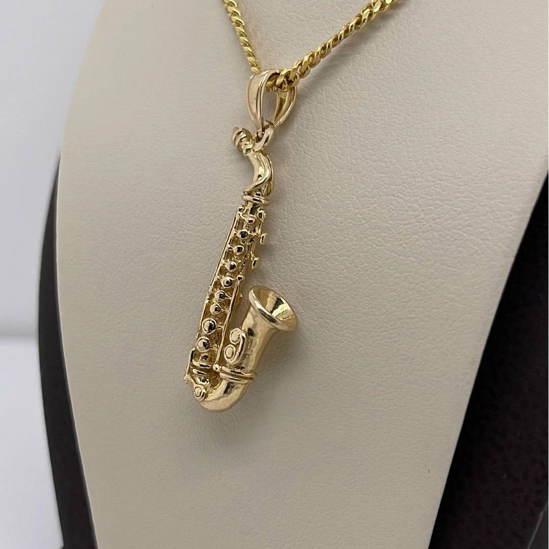 14K Yellow Gold Saxophone Charm Pendant P042