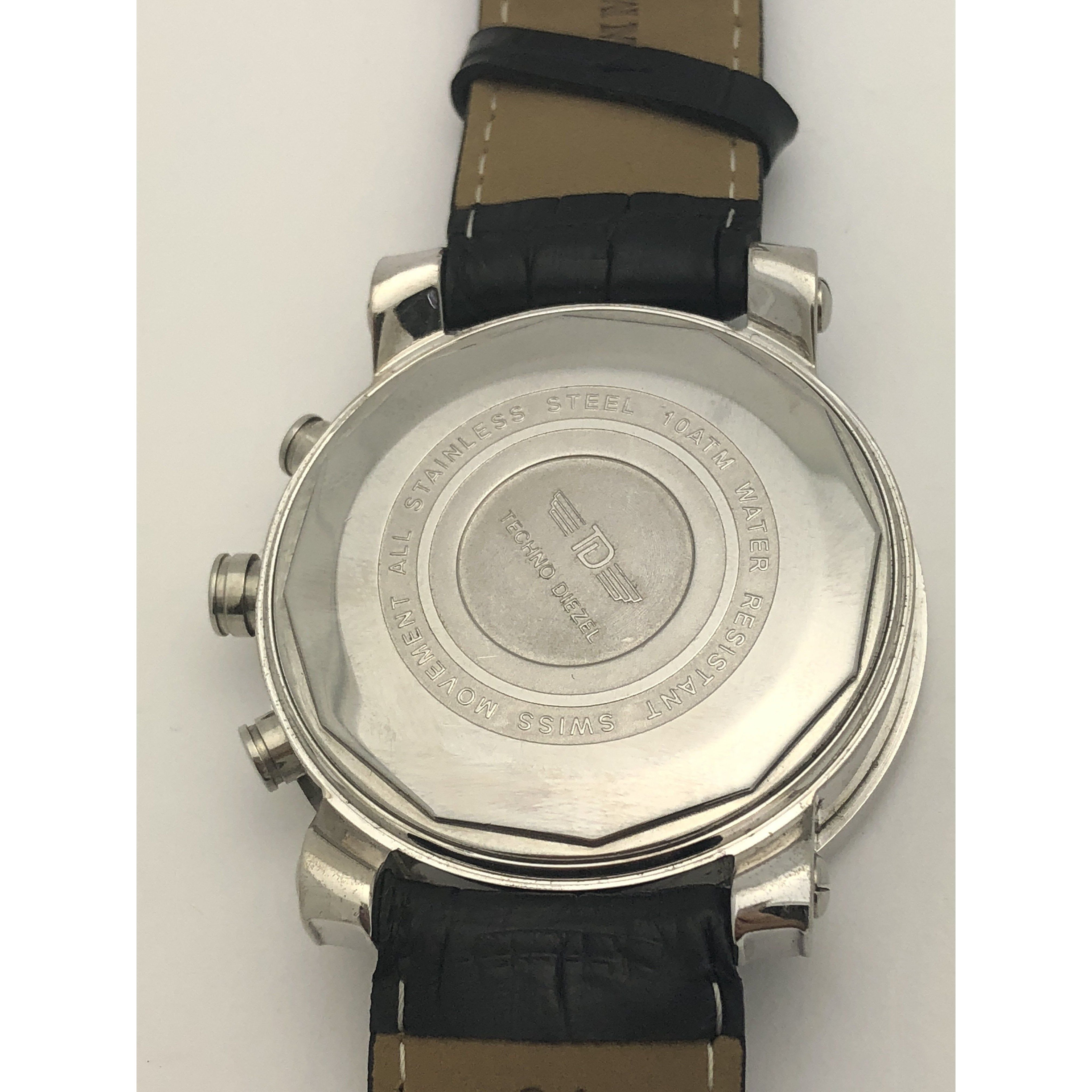 Techno Diezel Men's Silver Dial Stainless Steel Case Black Leather