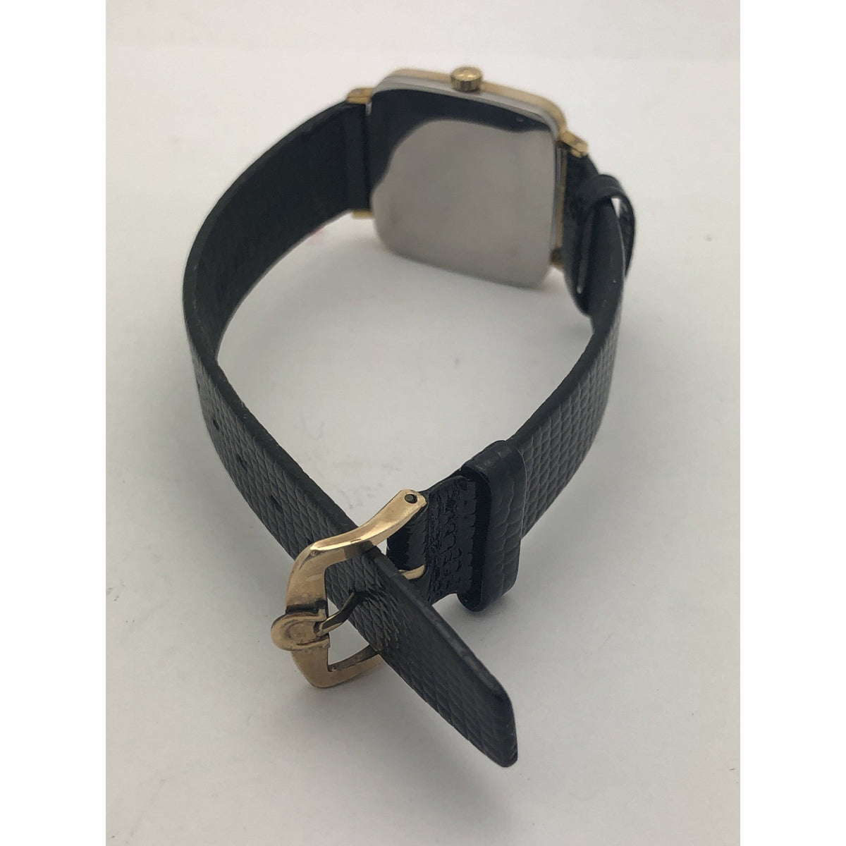 Omega Geneve Unisex Gold Tone Dial Black Leather Strap Watch