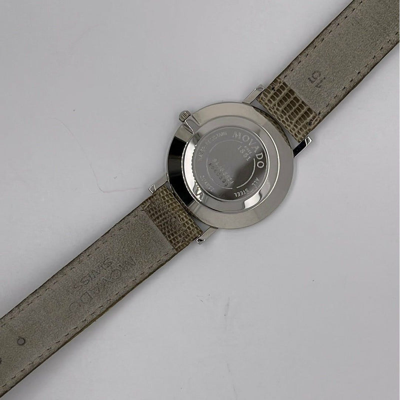 Movado Ladies Silver Tone Dial Green Leather Strap Quartz Watch 0603257