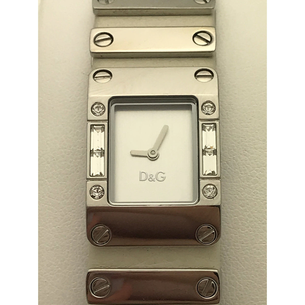 Dolce & Gabbana Ladies Silver Tone Dial Leather Band Watch