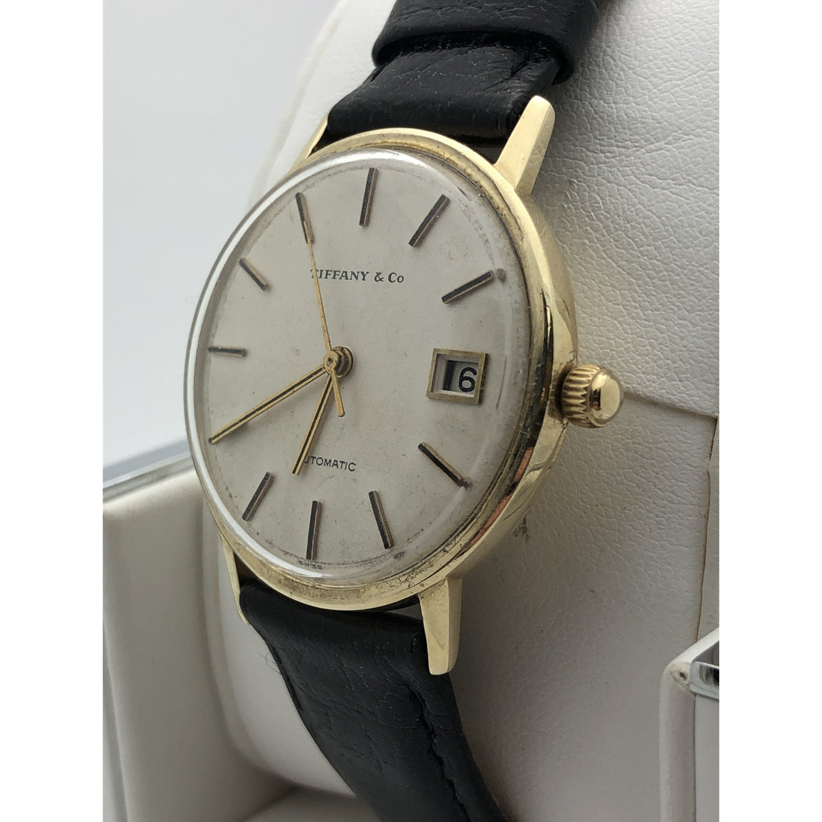 Tiffany & Co. Unisex 14K Gold Case Black Leather Strap Automatic Watch