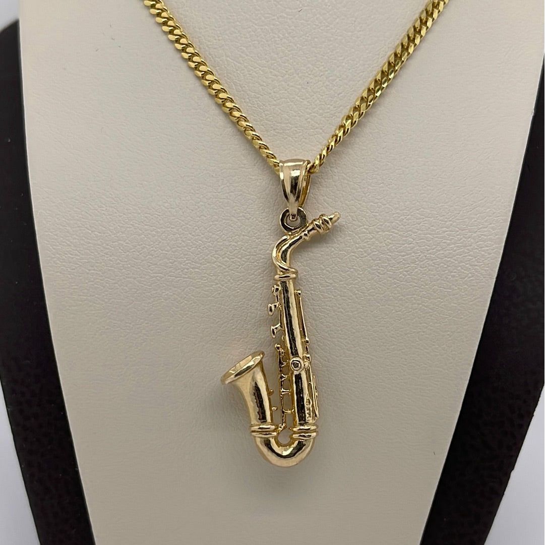 14K Yellow Gold Saxophone Charm Pendant P042
