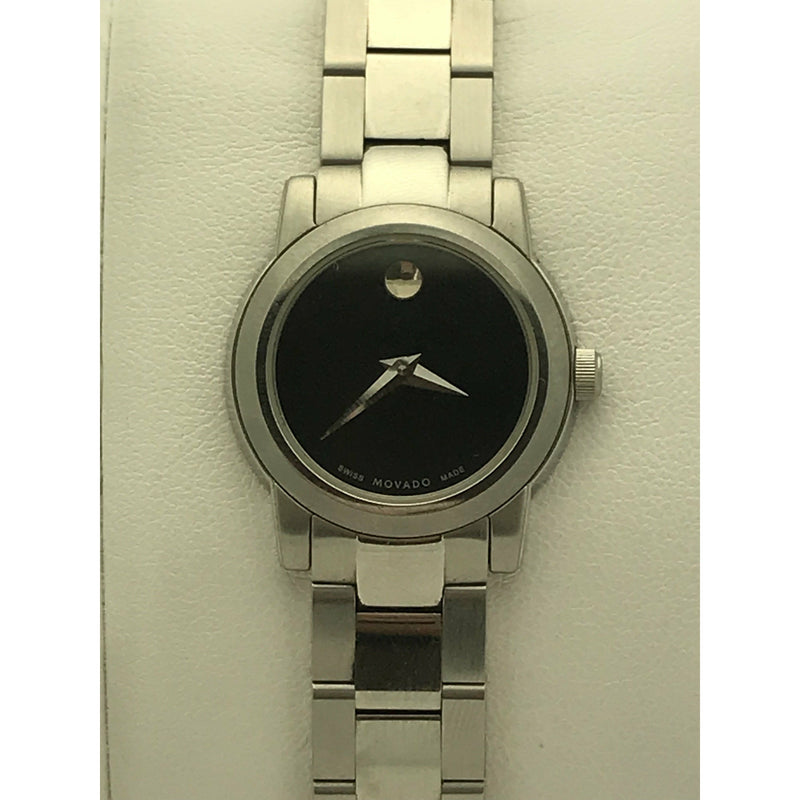 Movado Ladies Junior Sport Black Museum Dial Stainless Steel Bracelet Watch 0605106