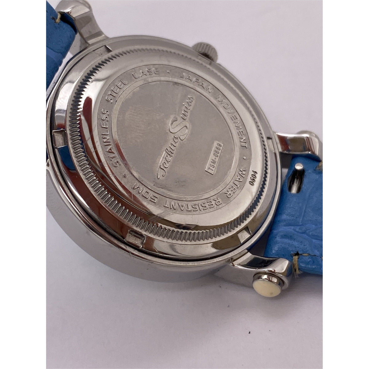 Techno Swiss Ladies Blue Snowflake Dial Blue Leather Strap Quartz Watch TSM-0669