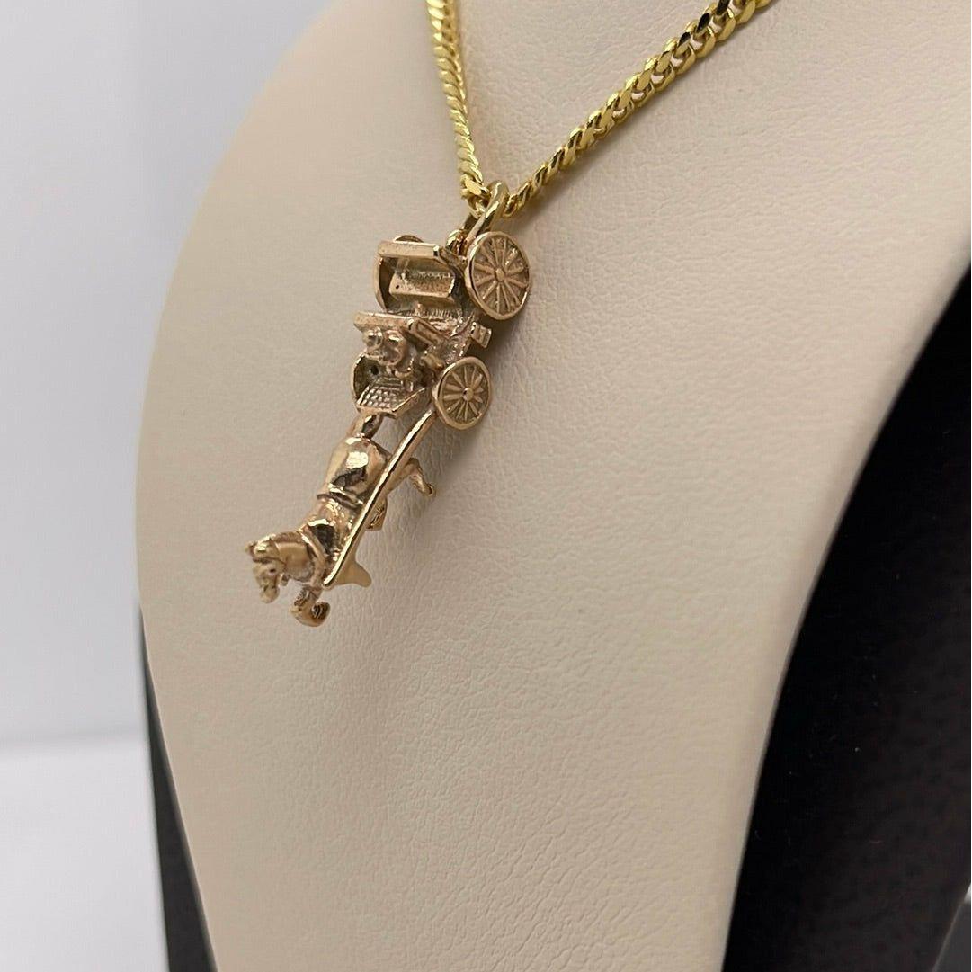 14K Yellow Horse Carriage / Boy Charm Pendant P057