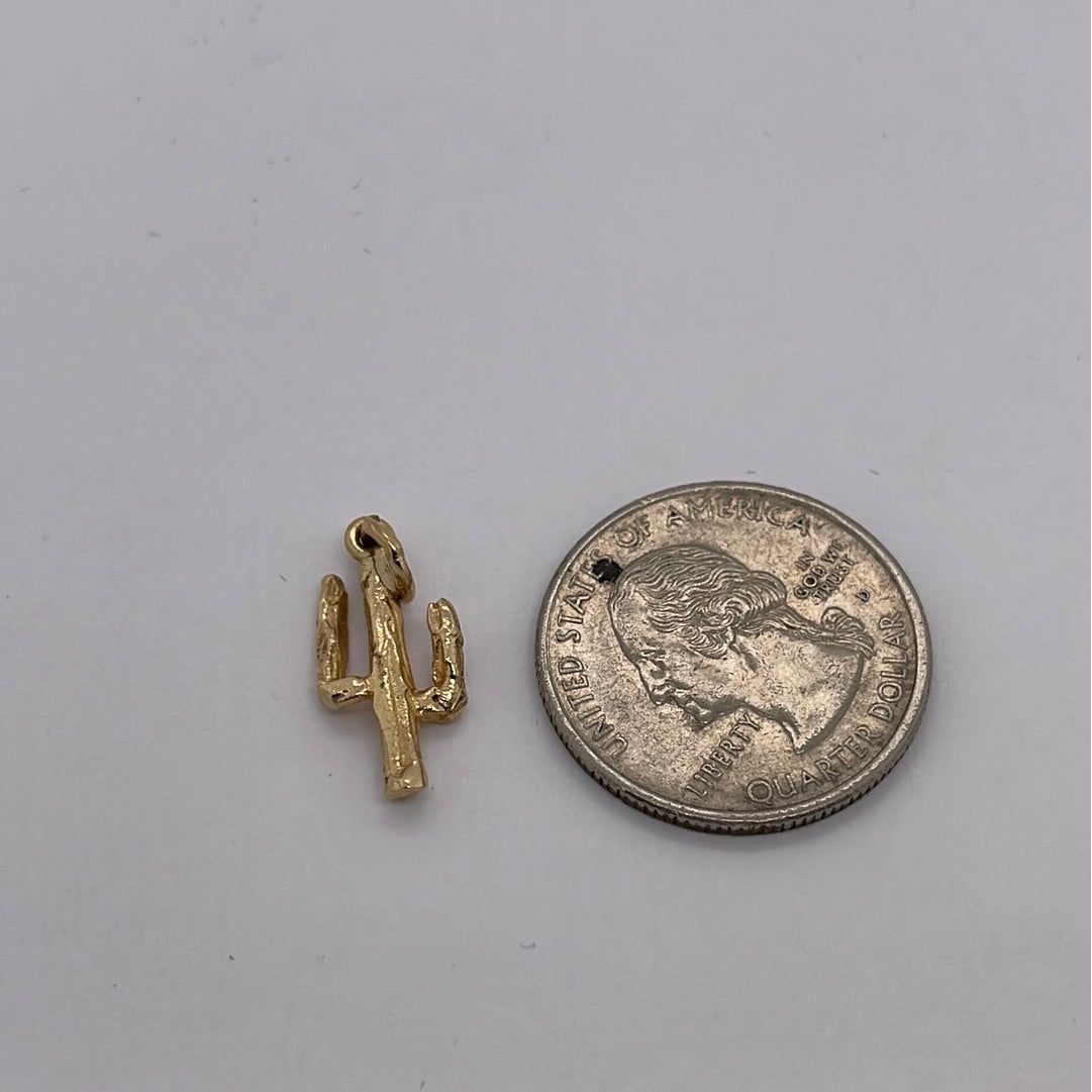 14K Yellow Gold Cactus 3 Branches Charm Pendant P038