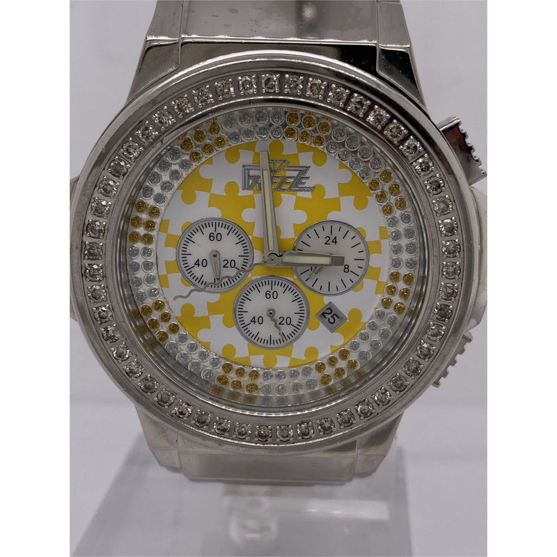 Freeze Men's Yellow/White Puzzle Piece Dial Silver Stainless Steel Bracelet Watch F4394