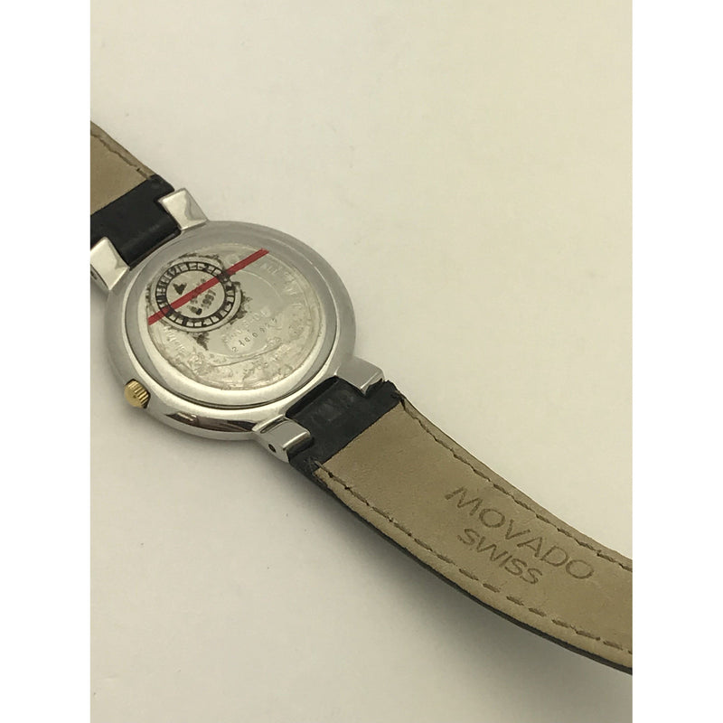 Movado Ladies White Dial Black Leather Strap Watch 0602836