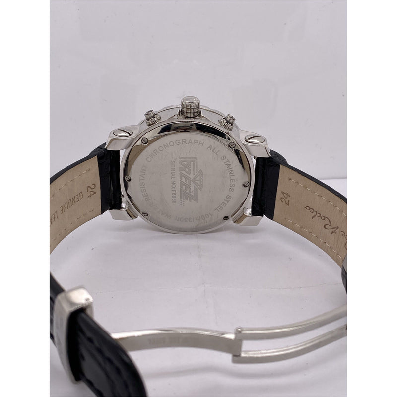 Freeze Men's Chronograph 100M Silver Dial Black Leather Strap Watch F6088