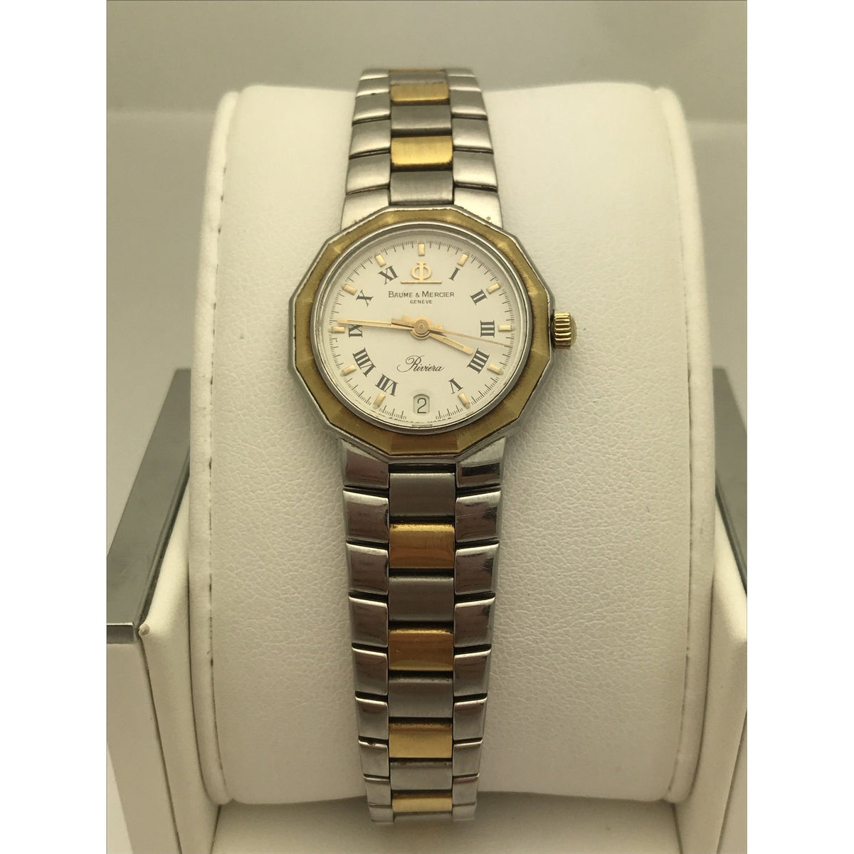 Baume & Mercier Ladies Riviera White Dial Two Tone Stainless Steel Watch 195198