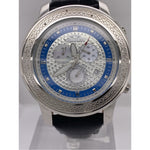 Techno Diezel Men's Silver/Blue Dial Black Leather Strap Watch