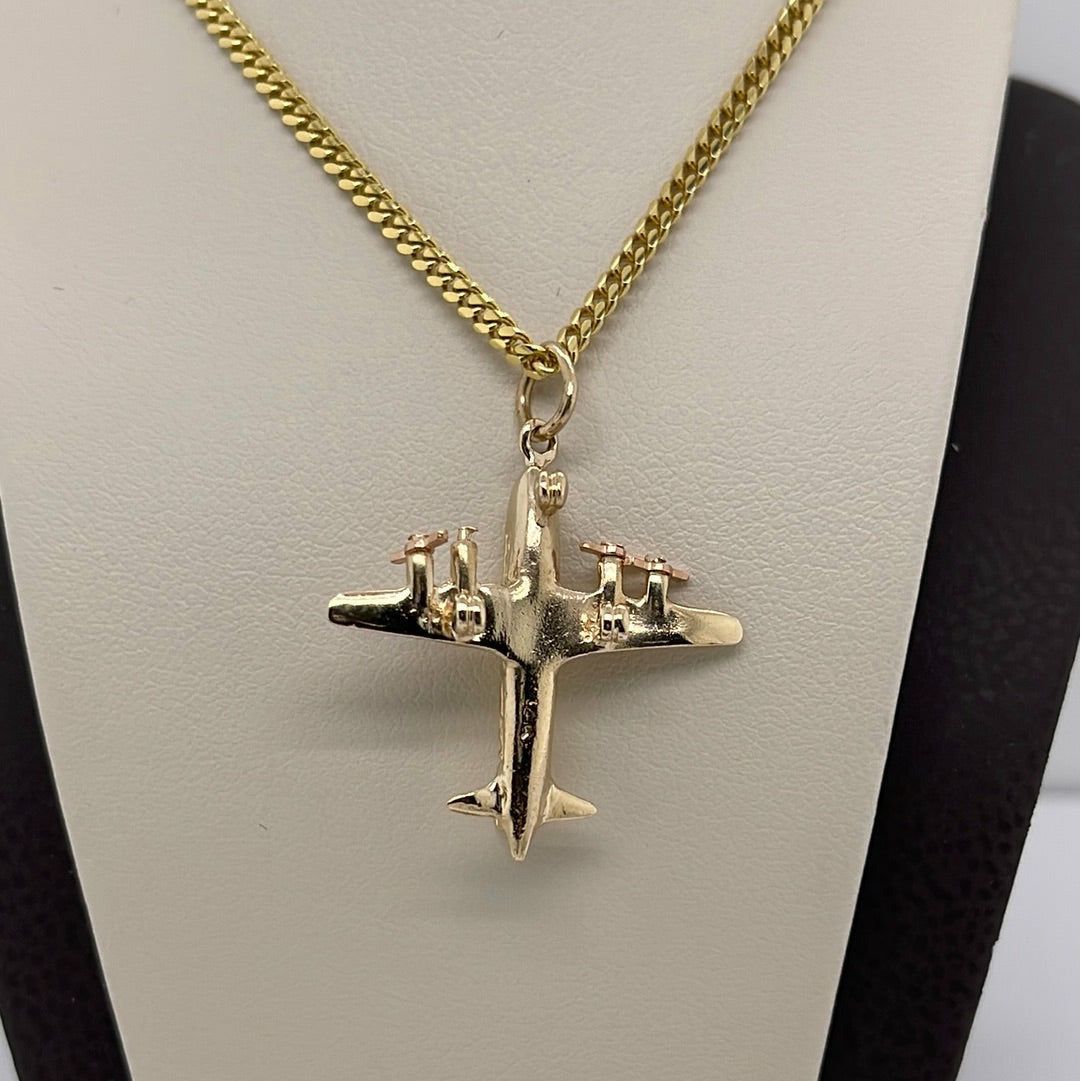 14K Yellow Gold Airplane Charm Pendant P024