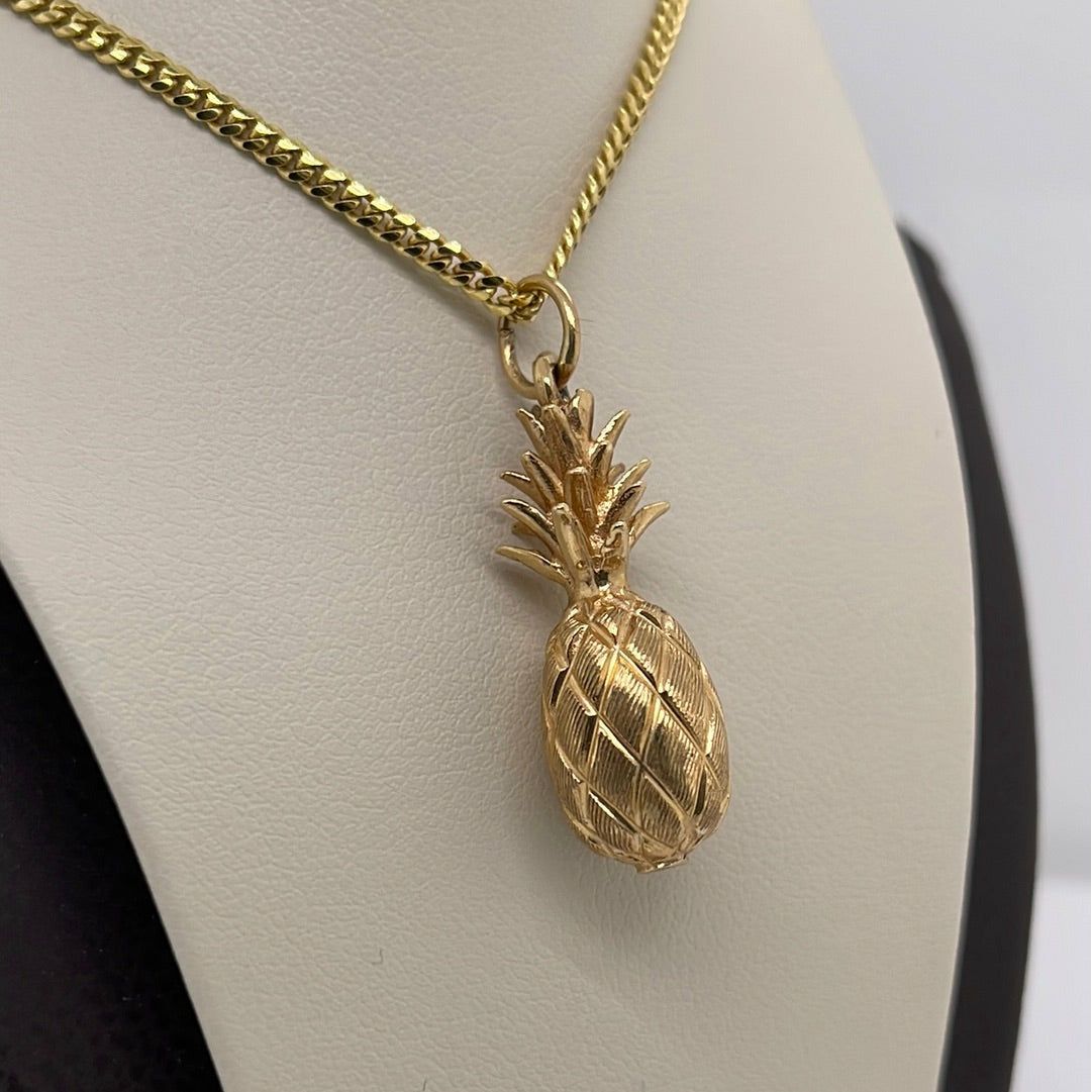 14K Yellow Gold Pineapple Charm Pendant P001