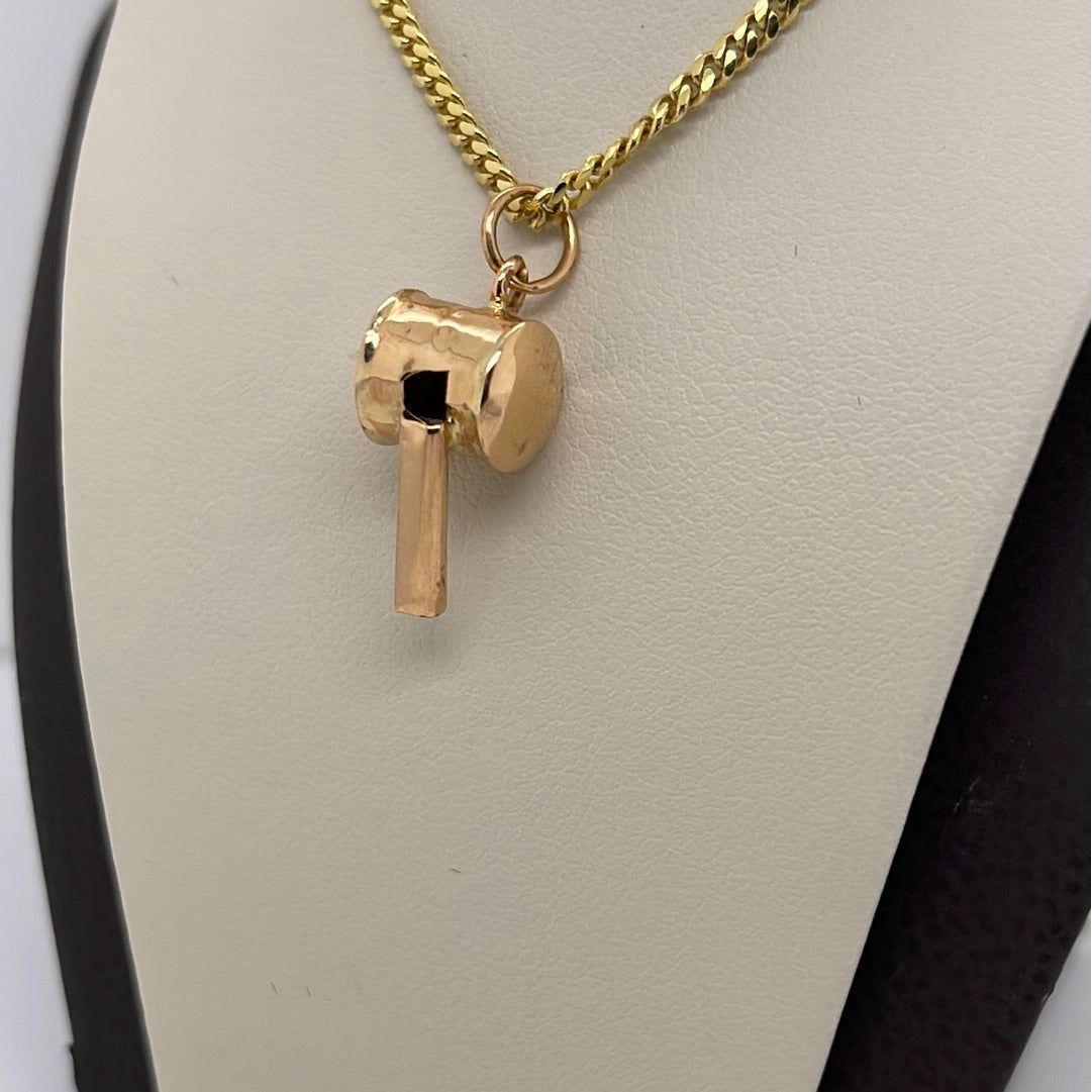 14K Yellow Gold Whistle Charm Pendant P036