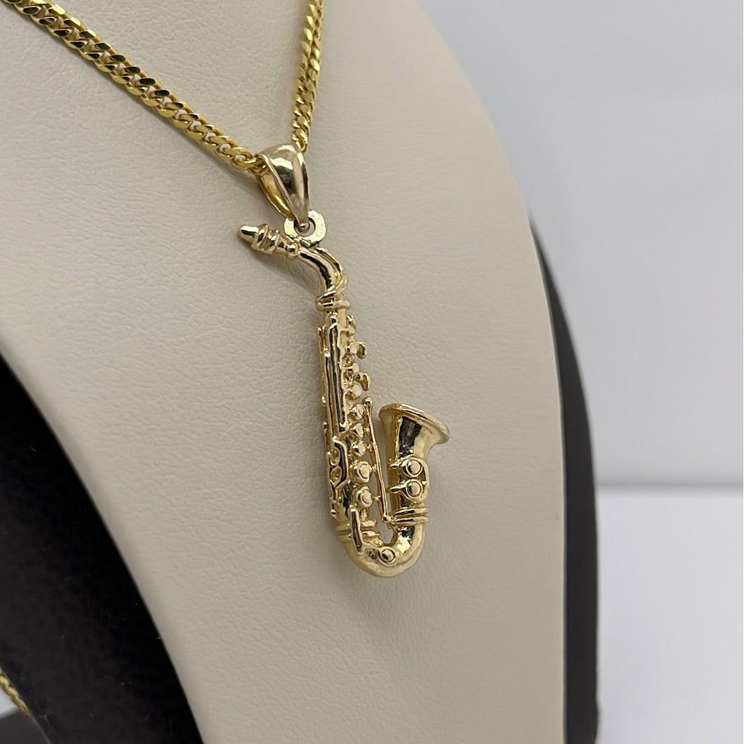 14K Yellow Gold Saxophone Charm Pendant P042