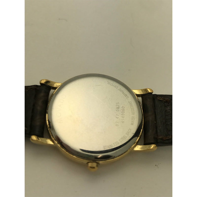 Movado Ladies White Dial Brown Leather Strap Watch 0604752