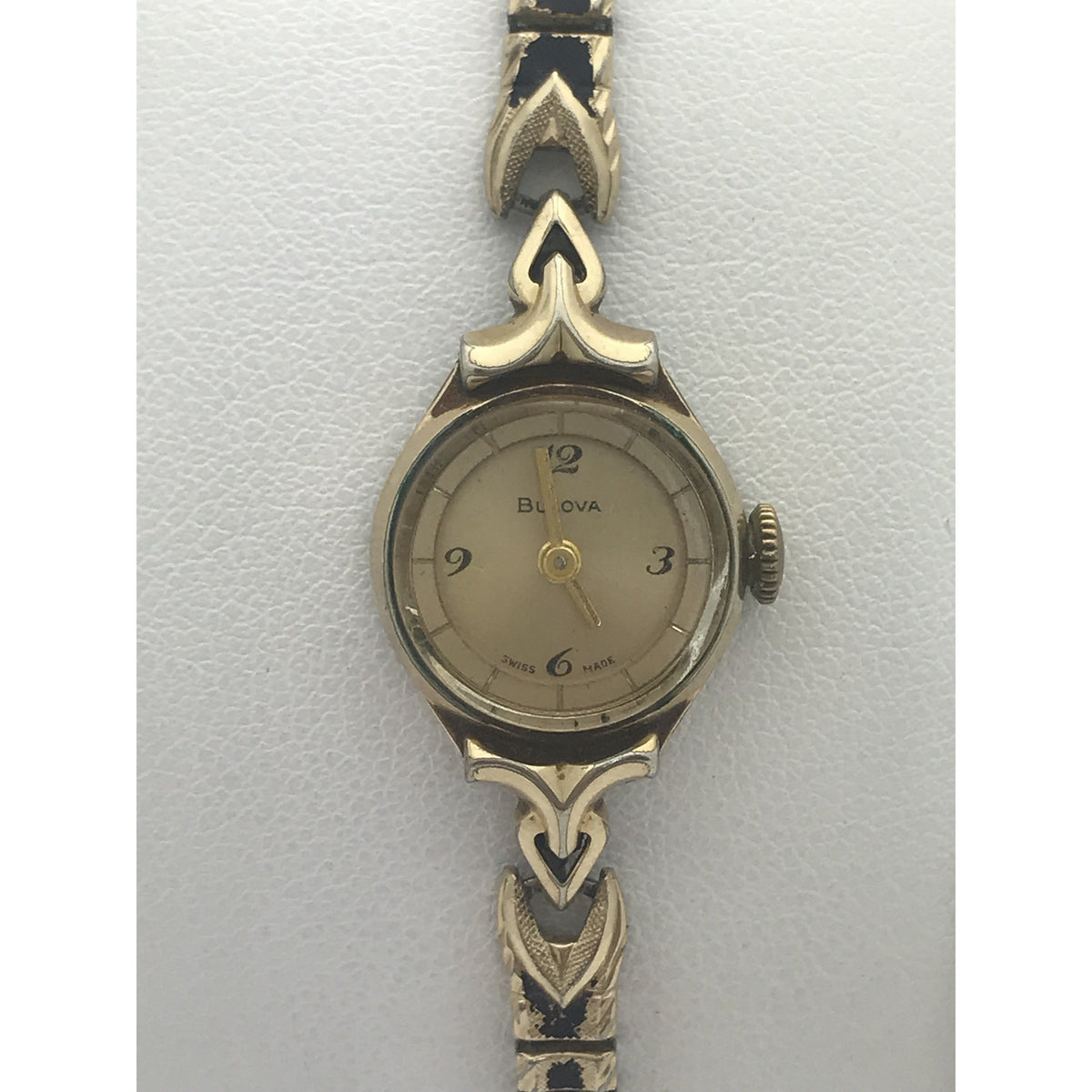 Bulova Ladies 10K RGP Bezel Stainless Steel Back Stretch Band Watch Z734948