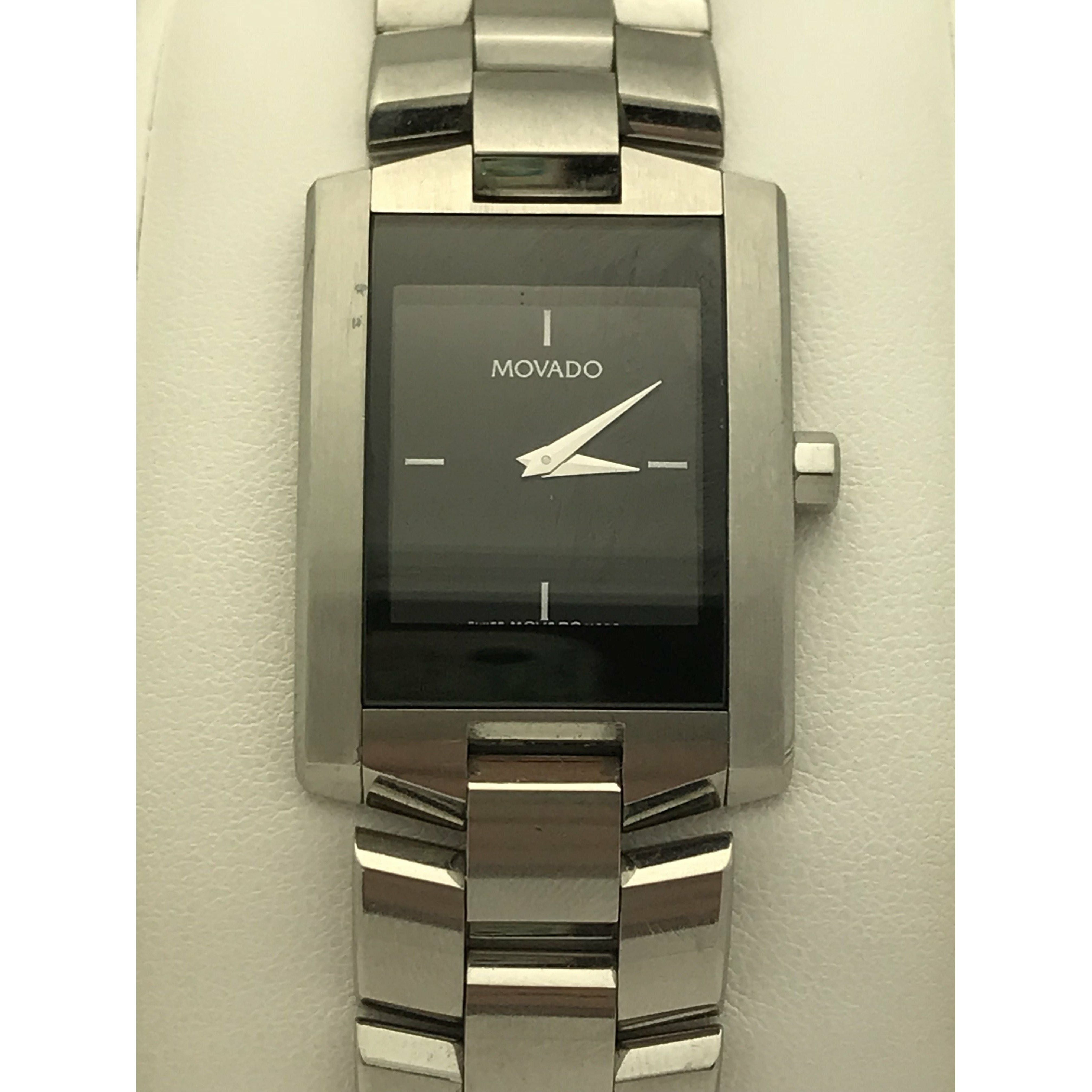 Movado Men's Eliro Rectangle Black Dial Stainless Steel Bracelet