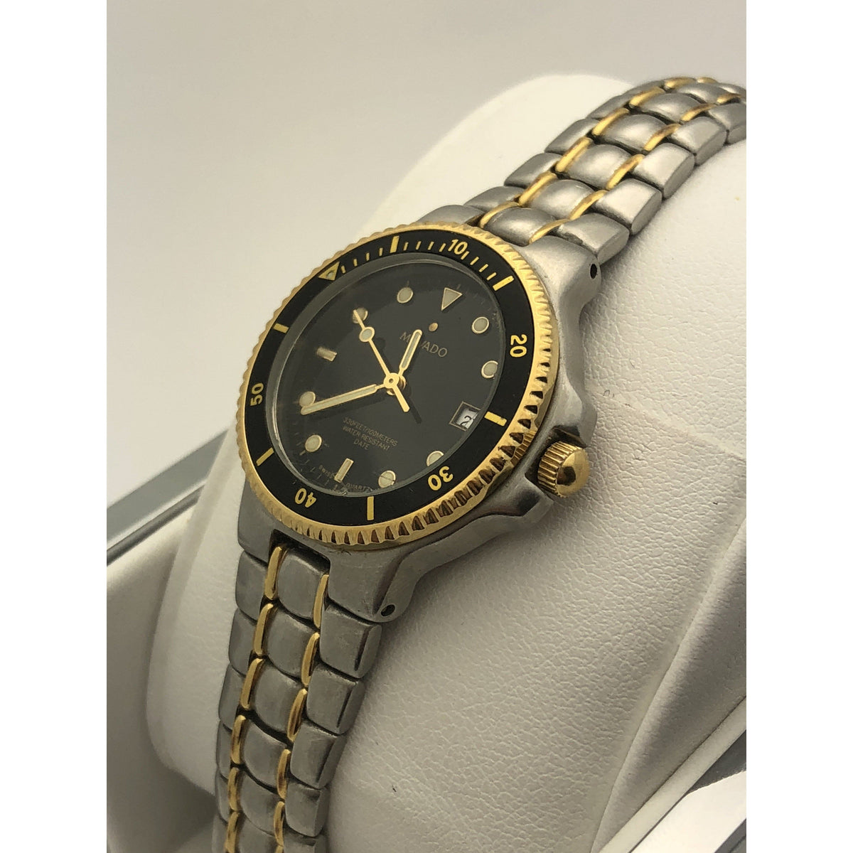 Movado Ladies Black Dial Two Tone Stainless Steel Bracelet Watch 0602077