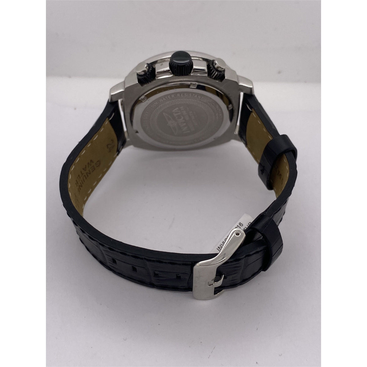 Invicta Men's Black Dial Blue Diamond Bezel 2.00CT. Black Leather Strap Watch 0616
