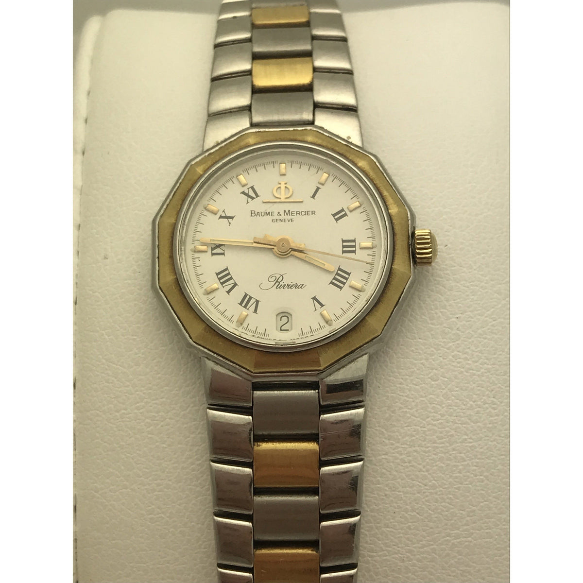 Baume & Mercier Ladies Riviera White Dial Two Tone Stainless Steel Watch 195198