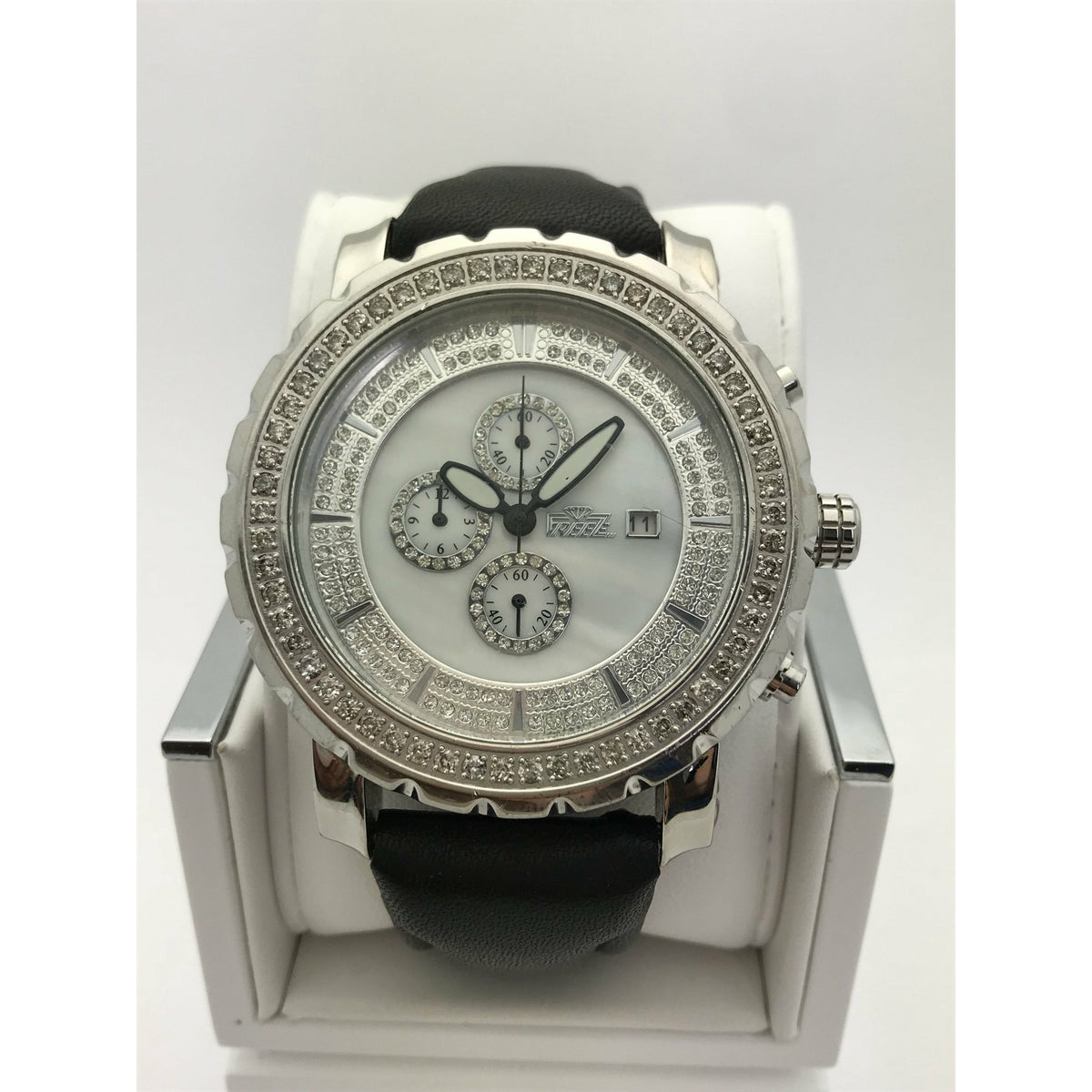 Freeze Men's Stainless Steel 2.00CT. Diamonds Crystal Chrono Dial Watch F6088