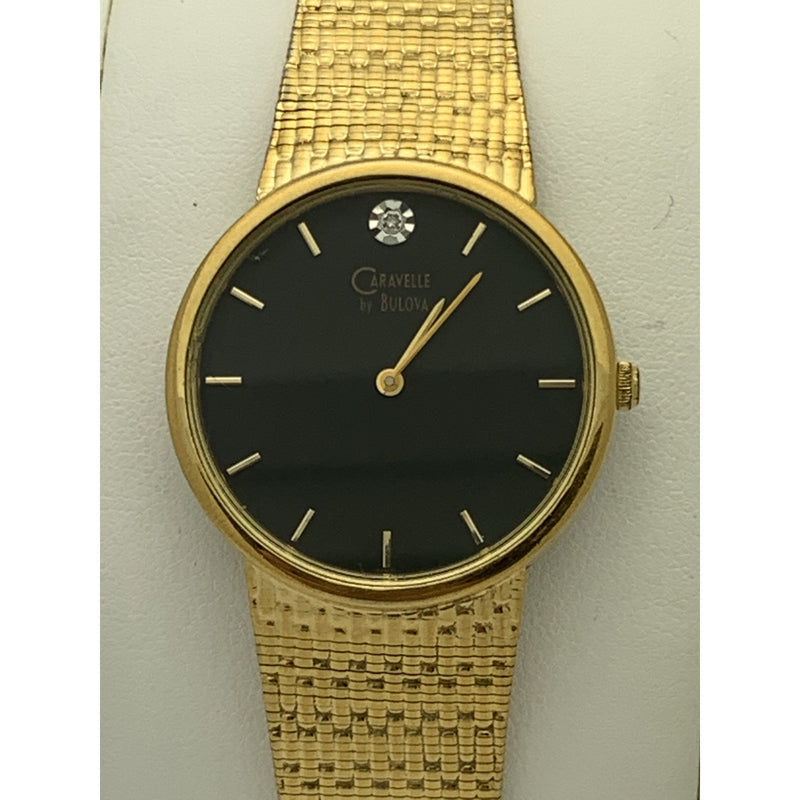 Caravelle by Bulova Unisex Black Dial Gold Tone Stainless Steel Watch 42M21