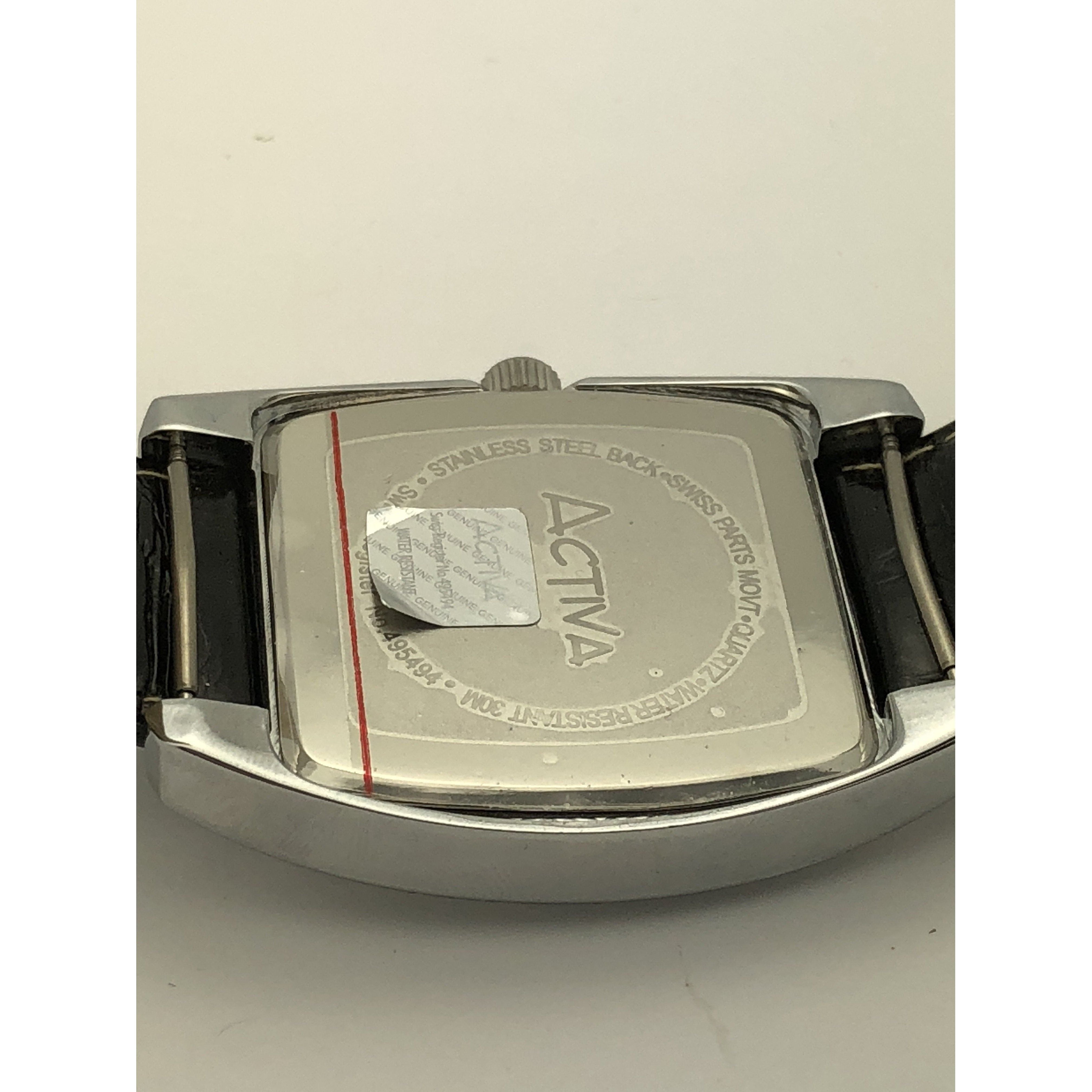 Activa Swiss Silver Dial Black Leather Men's Watch 495494 – ELI