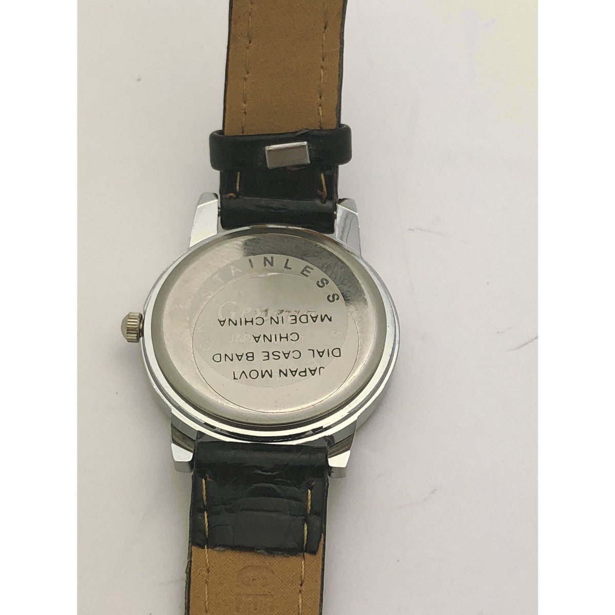 Geneva Ladies Quartz Black Dial Black Leather Band Watch 20018