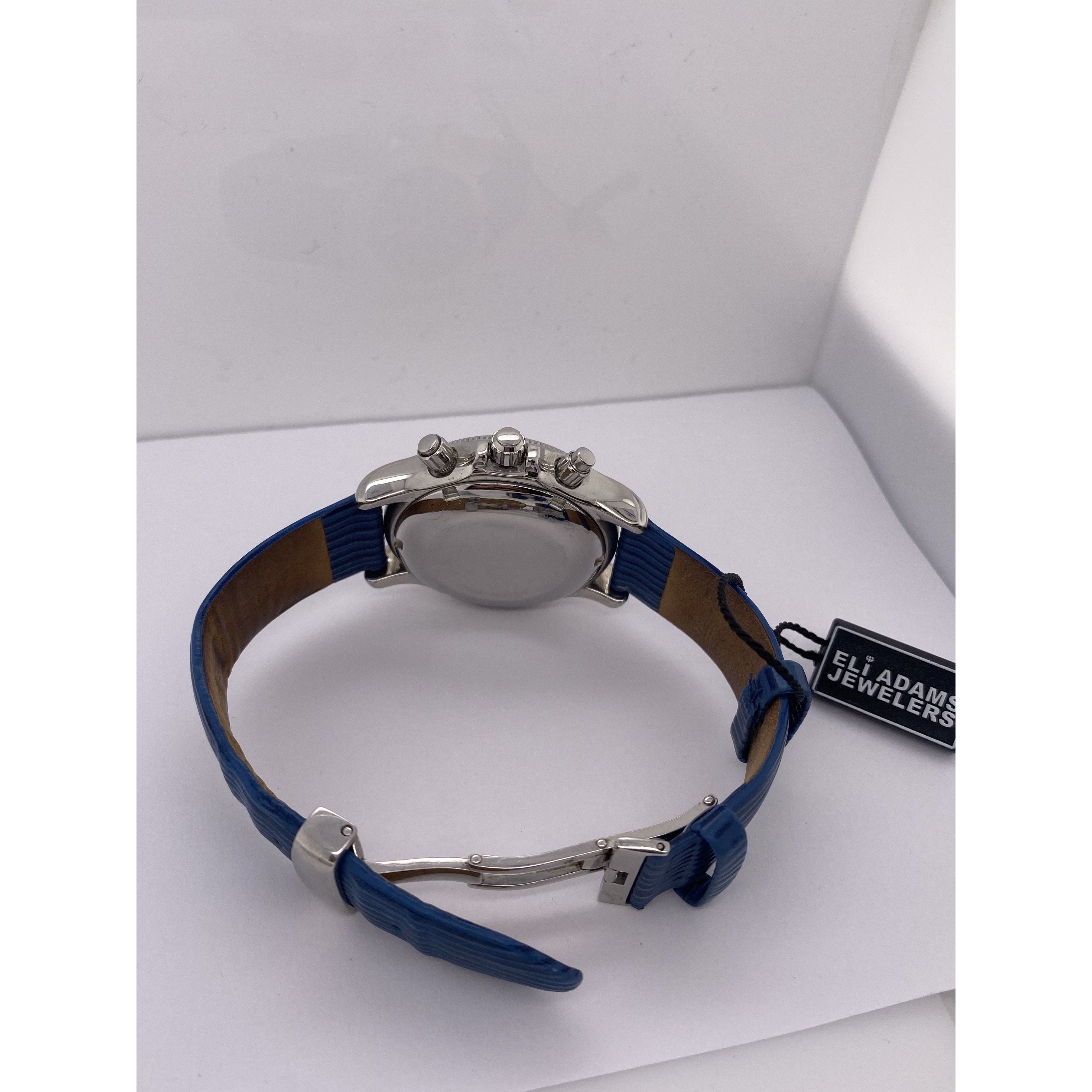 DeVillia Men's Valjoux SUISSE Black Dial Blue Leather Strap Watch
