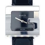 Gucci Ladies Black Dial 'G' Silver Shape Black Leather Strap Watch 3600L